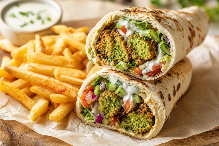 Wrap vegetariano de falafel con ensalada