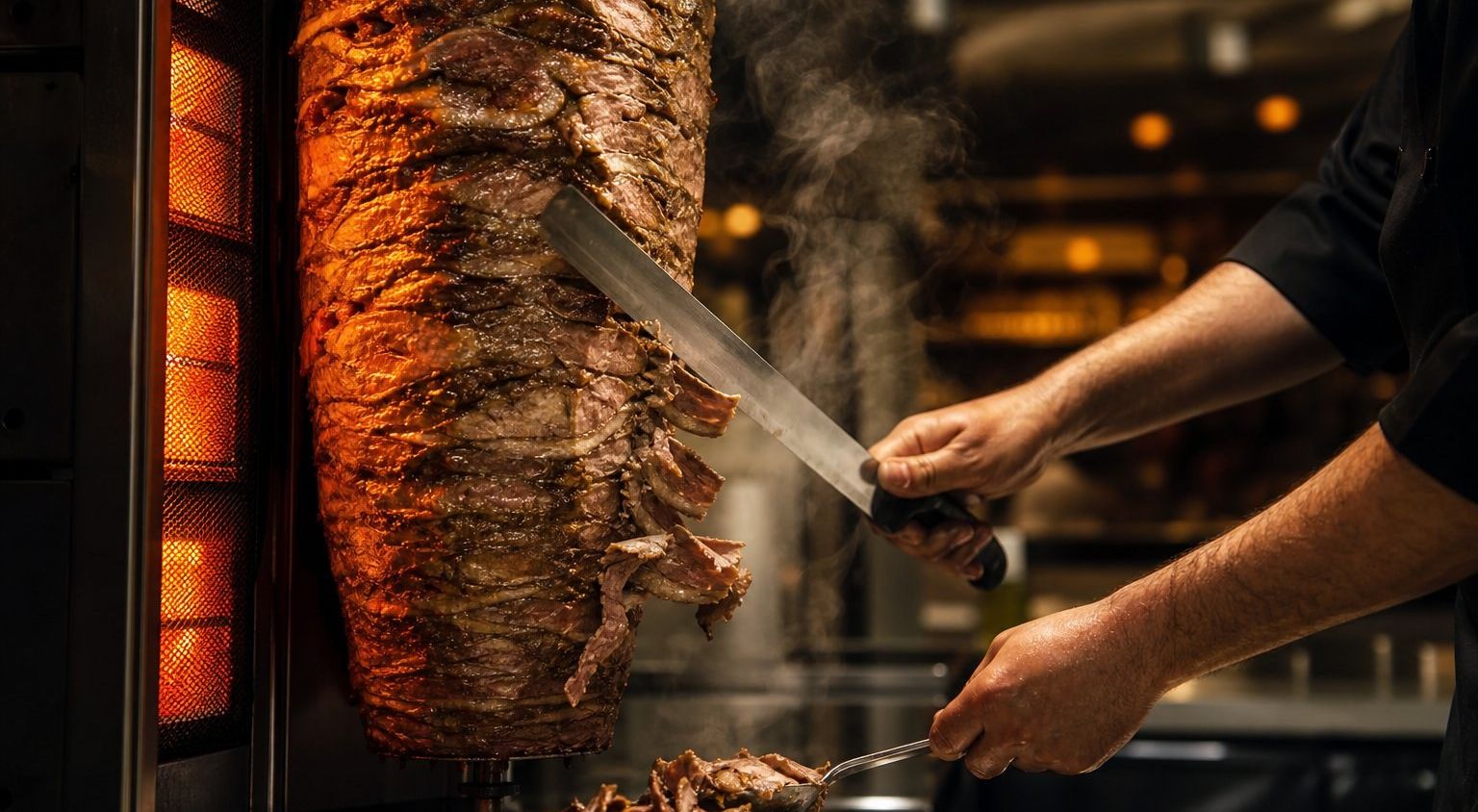 Döner kebab asándose en el asador vertical